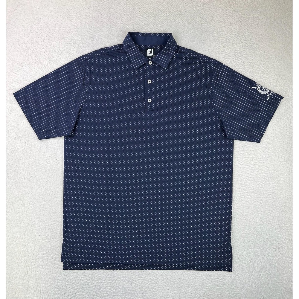 FootJoy Polo Shirt Mens Large Blue Polka Dot Golf Performance Stretch 26408